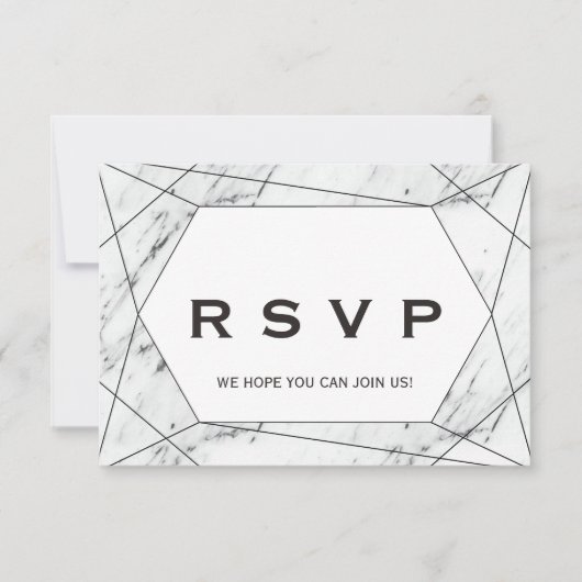 ブラック ジオメトリック マーブル 曲リクエスト RSVP カード (正面)