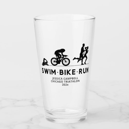 ブラック・スイムバイクトライアスロン走アイコンシリーズ タンブラーグラス (正面)
