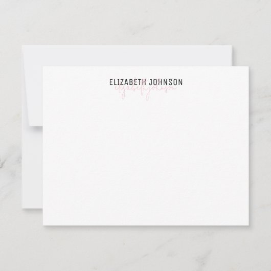 ブラック&スイートピンクシンプルミニマル ノートカード (正面)