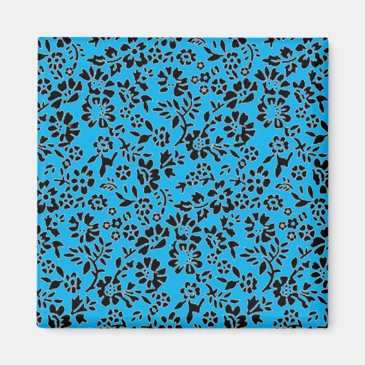 ブラック&スカイブルー花 マグネット (正面)