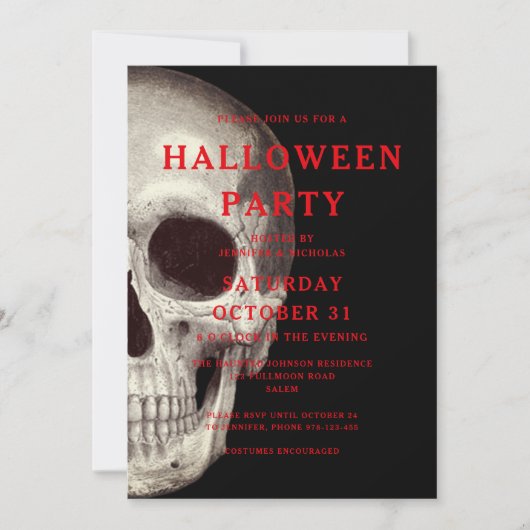 ブラック スカル ハロウィン インビテーション 大人向け (正面)