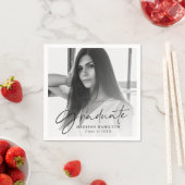 ブラック |スクリスタイリッシュプト写真の卒業 スタンダードカクテルナプキン (インサイチュ)