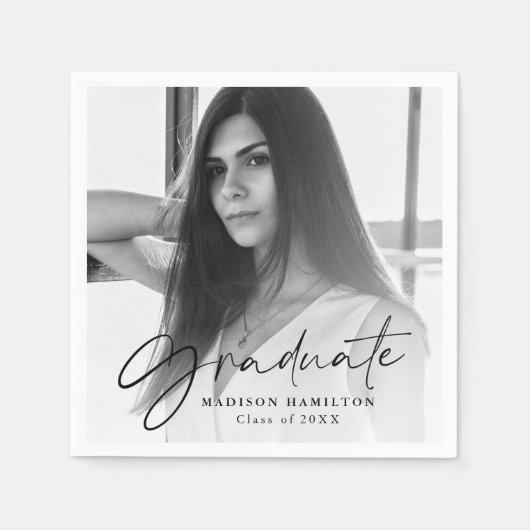 ブラック |スクリスタイリッシュプト写真の卒業 スタンダードカクテルナプキン (正面)