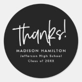 ブラック |スクリプト名門私立校風のの卒業式に感謝 ラウンドシール (正面)