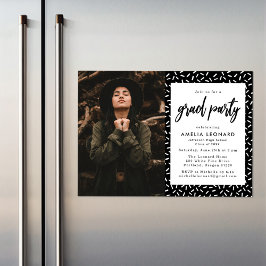 ブラック |スクリプト形式のフォト卒業パーティー マグネット招待状