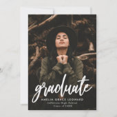 ブラック |スクリプト形式の写真の卒業 案内状 (正面)