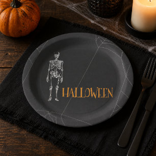 ブラック スケルトン クモの巣 ハロウィンパーティー ペーパープレート