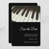 ブラック&スタイリッシュホワイトのピアノ鍵写真 セーブザデート (正面/裏面)