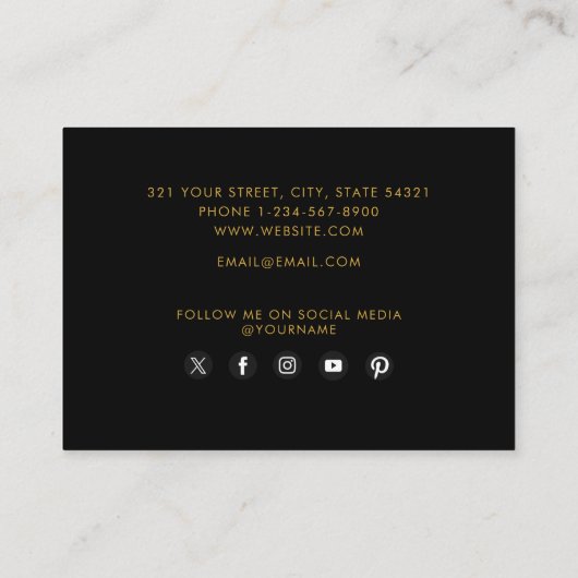 ブラック&スタイリッシュ金ゴールドモノグラムソーシャルメディアのアイコン 名刺 (裏面)