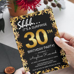 ブラック&スタイリッシュ金ゴールド30thサプライズ誕生日パーティー 招待状<br><div class="desc">私たちの黒と金ゴールドの驚きの誕生日の招待状で思い出にスタイリッシュ残るパーティーのトーンを設定する。これらの招待状テンプレートユニークは華美縁ど金ゴールドセットを使用して上品な黒い背景。目を引く金ゴールド番号は、お祝いの年齢を示し、それぞれの招待を個人的な記念に作る。編集は私たちのユーザーフォーマットと簡単にフレンドリーあなたの特別な招待状を本当に作るユニーク。</div>