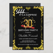 ブラック&スタイリッシュ金ゴールド30thサプライズ誕生日パーティー 招待状 (正面/裏面)