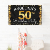 ブラック&スタイリッシュ金ゴールド50thバースデーパーティー 横断幕 (インサイチュ)
