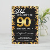 ブラック&スタイリッシュ金ゴールド90thサプライズ誕生日パーティー 招待状 (スタンド正面)