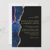 ブラック&スターズブルー金ゴールド結婚式招待状 招待状 (正面)