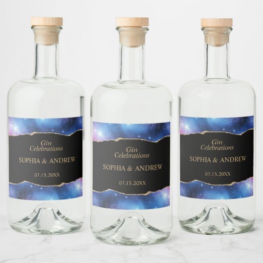 ブラック&スターブルー金ゴールド結婚の酒類ボトルラベル リキュールボトルラベル (ボトル)