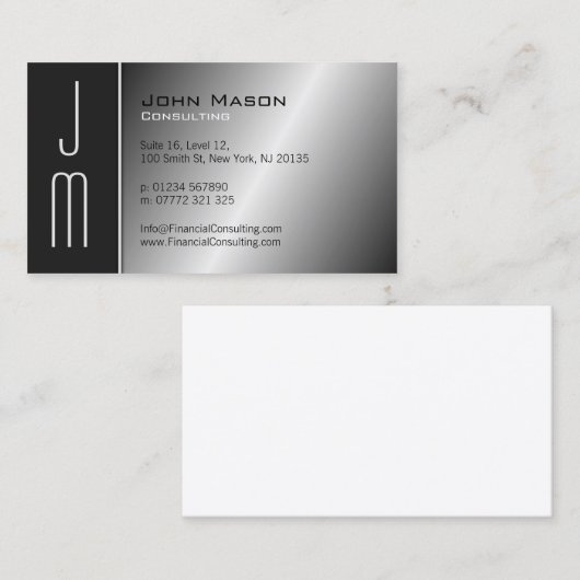 ブラック&スチールモノグラムプロフェッショナル名刺 名刺 (正面/裏面)