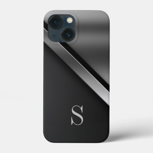 ブラック スチール メタリック モノグラム iPhone / iPad カバー (裏面)