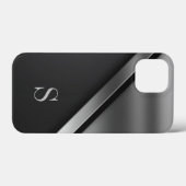 ブラック スチール メタリック モノグラム iPhone / iPad カバー (裏面 (横))