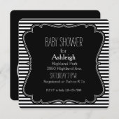 ブラック·ストライプ·ベビー·シャワー·モノグラム 招待状 (正面/裏面)