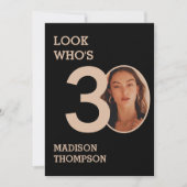 ブラック&スパークル金ゴールドグリッター30歳の誕生日 招待状 (正面)