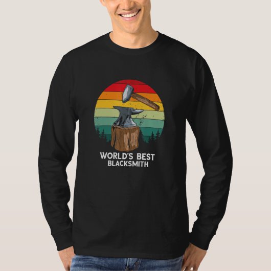 ブラック・スミス レトロ 世界一の鍛冶屋労働者 フォ Tシャツ (正面)