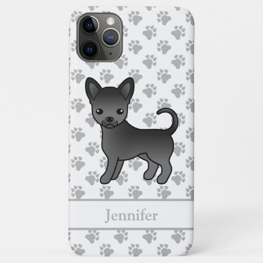 ブラック+スムースコート+チワワ+キャラクター犬+名前 Case-Mate iPhoneケース (裏面)