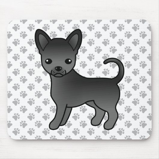 ブラック+スムースコート+チワワ+漫画+犬+足跡 マウスパッド (正面)