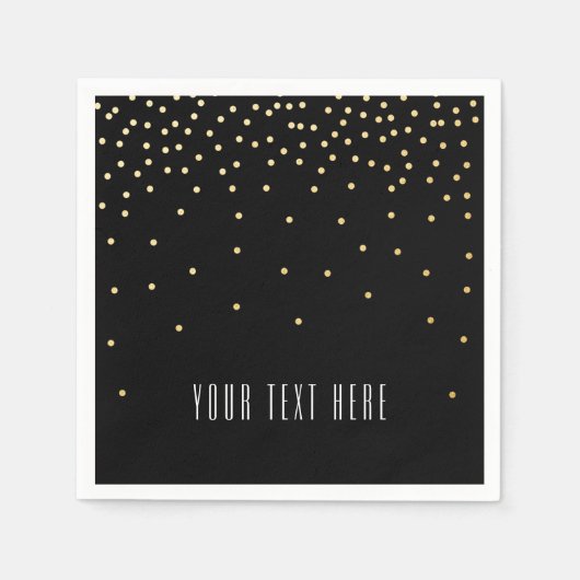 ブラック&スモールゴールドフォイル結婚紙吹雪のナプキン スタンダードカクテルナプキン (正面)