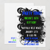 ブラック スワール グランジ, パーティータイム！, メイソンの16歳の誕生日... 招待状 (正面/裏面)