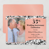 ブラック スワール & コーラル 35周年 結婚記念日 招待状 (正面/裏面)