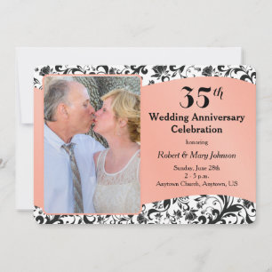 ブラック スワール & コーラル 35周年 結婚記念日 招待状