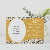 ブラック スワール & ゴールド 50周年 結婚記念日 写真 招待状 (スタンド正面)