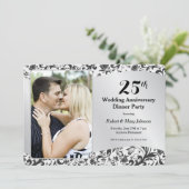 ブラック スワール & シルバー 結婚25周年 写真 招待状 (スタンド正面)