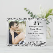 ブラック スワール & シルバー 25周年 結婚記念日 招待状 (スタンド正面)