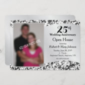 ブラック スワール & シルバー 25周年 結婚記念日 招待状 (正面/裏面)