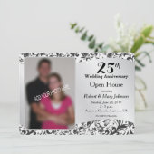 ブラック スワール & シルバー 25周年 結婚記念日 招待状 (スタンド正面)