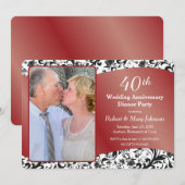 ブラック スワール & ルビー 40周年 結婚記念日 写真 招待状 (正面/裏面)