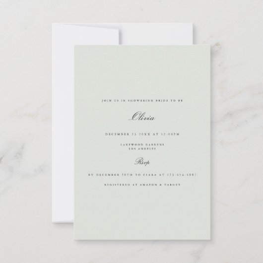 ブラック&セージエレガントブライダルシャワーへの招待 招待状 (裏面)