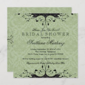 ブラック&セージ – グリーンエレガントブライダルシャワー招待状 招待状 (正面/裏面)