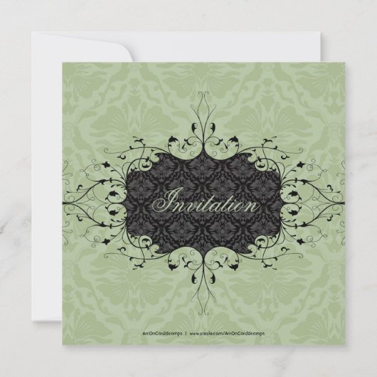 ブラック&セージ – グリーンエレガントブライダルシャワー招待状 招待状 (裏面)