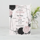 ブラック&ソフトピンクフローラ幾何学誕生日パーティー 招待状 (スタンド正面)