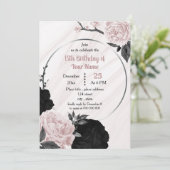 ブラック&ソフトピンクフローラ幾何学誕生日パーティー 招待状 (スタンド正面)