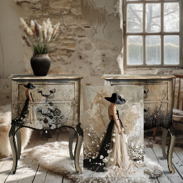 ブラック・タイエレガント・女性ポートレートとフローラ 薄葉紙