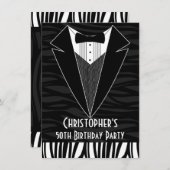 ブラック・タキシード男子50歳の誕生日パーティーへの招待 招待状 (正面/裏面)