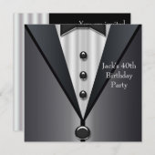 ブラック・タキシード・マン40歳の誕生日パーティー 招待状 (正面/裏面)