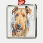 ブラック&タンウォータカラーアイレデールテリア メタルオーナメント (左)