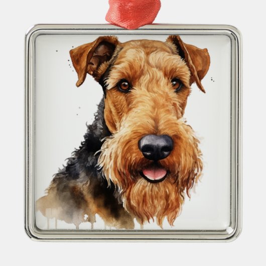 ブラック&タンウォータカラーアイレデールテリア メタルオーナメント (正面)