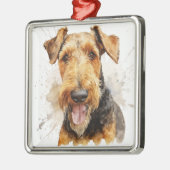 ブラック&タンウォータカラーアイレデールテリア メタルオーナメント (左)