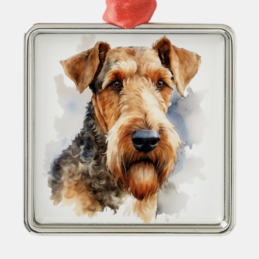 ブラック&タンウォータカラーアイレデールテリア メタルオーナメント (正面)