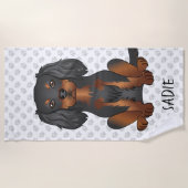 ブラック&タンカバリエールキングチャールズスパニエル犬&ネーム ビーチタオル (正面)